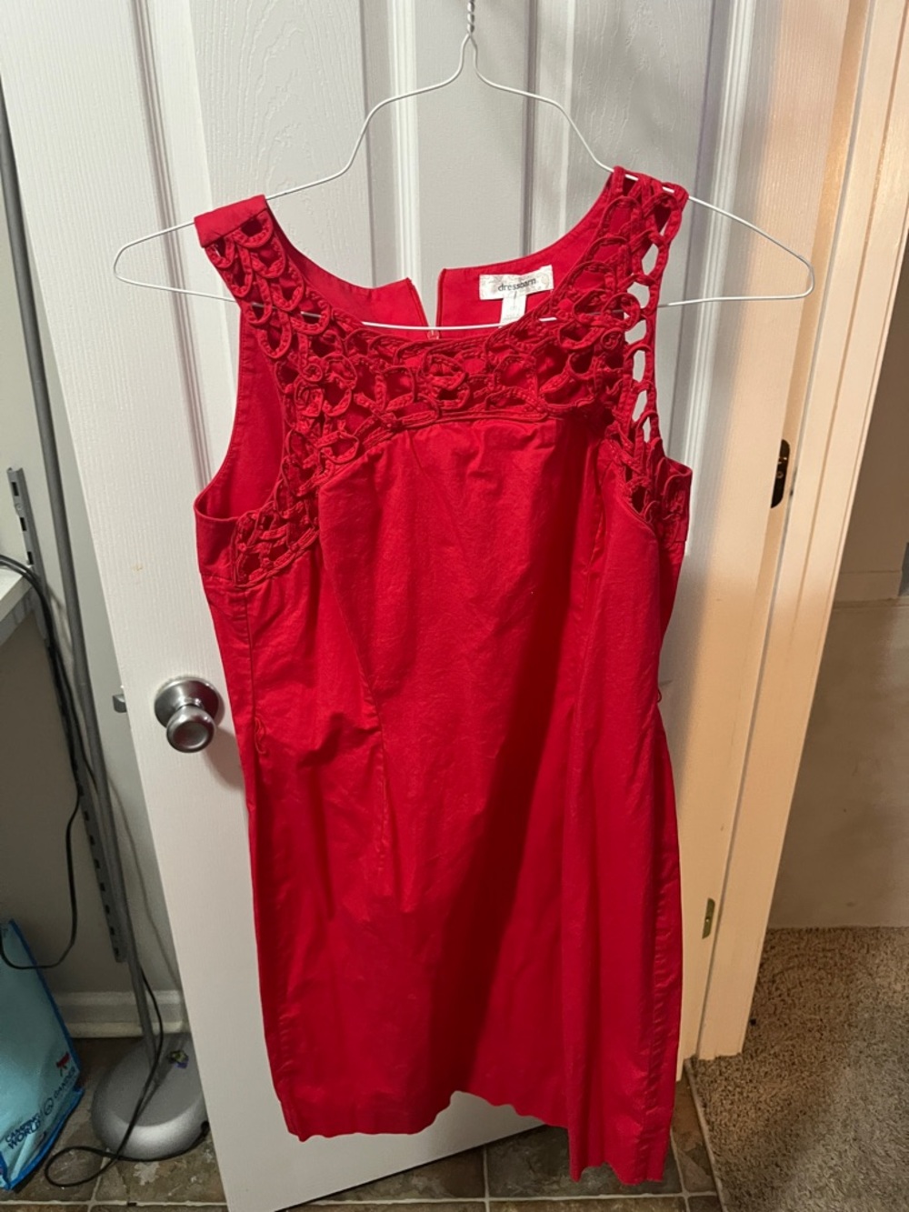 dressbarn Red Sleeveless Crochet-Trim Shift Dress